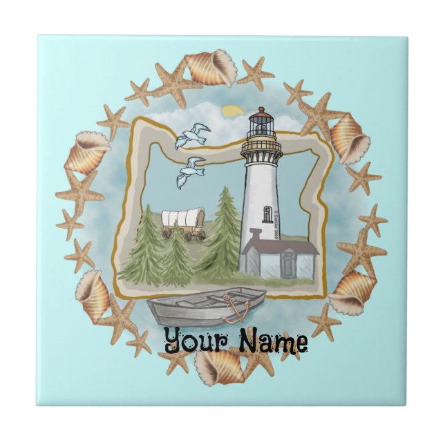 Oregon Shells Lighthouse  Tile (Front)