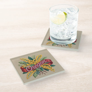 Oregon State Flowers Emblem Glass Coaster
