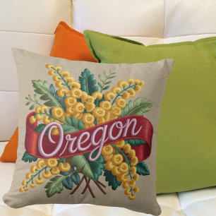 Oregon State Flowers Emblem Throw Pillow