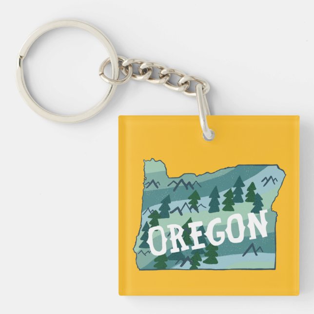 Oregon State Map Illustration Keychain (Front)
