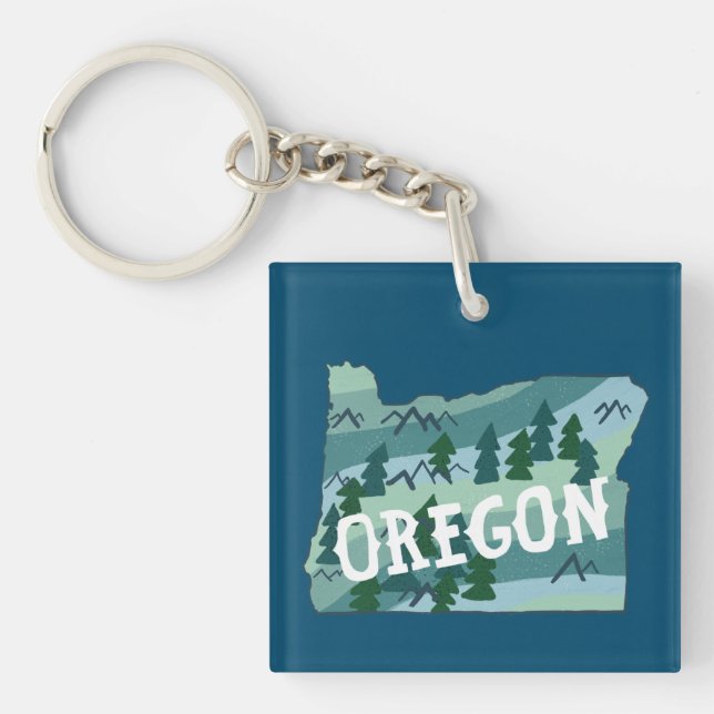 Oregon State Map Illustration Keychain (Front)