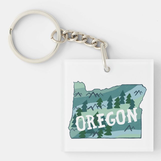 Oregon State Map Illustration Keychain (Front)
