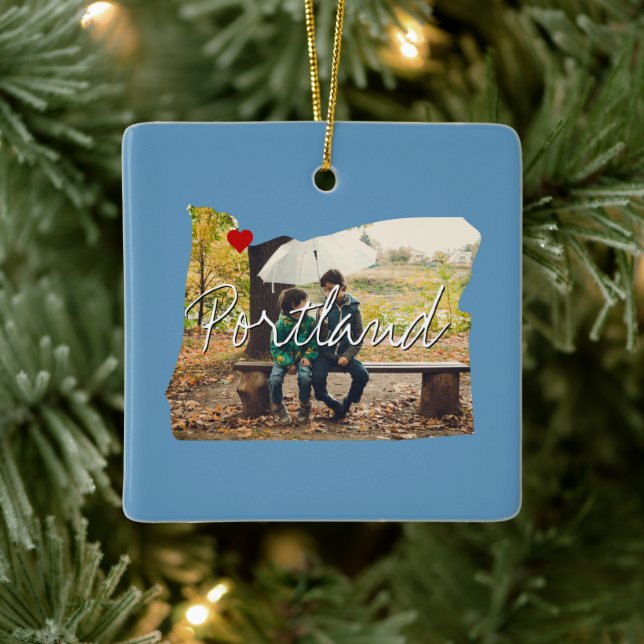 Oregon State Photo insert and town name Ceramic Ornament (Tree)