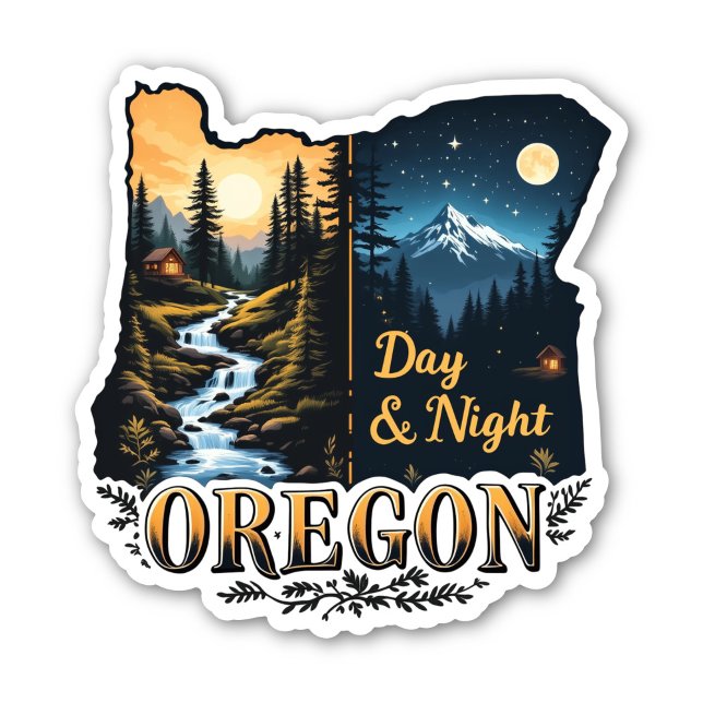 Oregon State Sticker | Day & Night Landscape Art (Oregon State Sticker | Day & Night Landscape Art by PiggyPrint Stickers.)