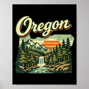 Oregon State Sunset Waterfall Mountain Forest Poster