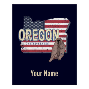 Oregon State United States Retro Map USA Souvenir Poster