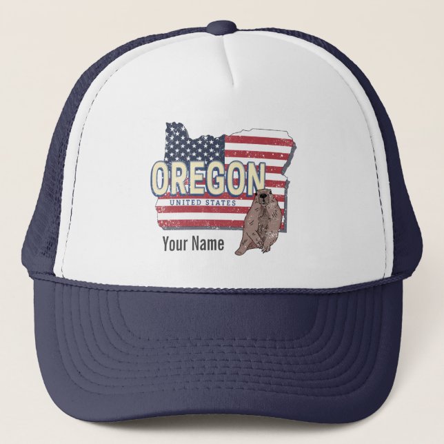 Oregon State United States Retro Map USA Souvenir Trucker Hat (Front)