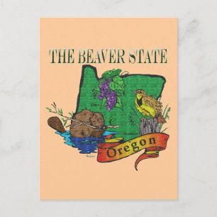 Oregon The Beaver State Lark Grape Postcard