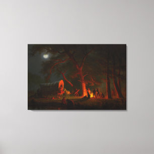 Oregon Trail Conestoga Wagon Moonlight Camp Fire Canvas Print