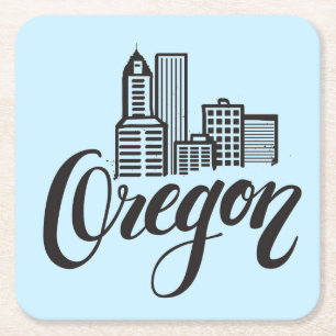 Oregon Typography Design Square Paper Coaster