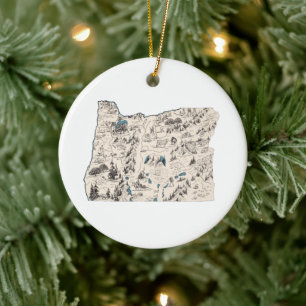Oregon Vintage Picture Map Ceramic Ornament