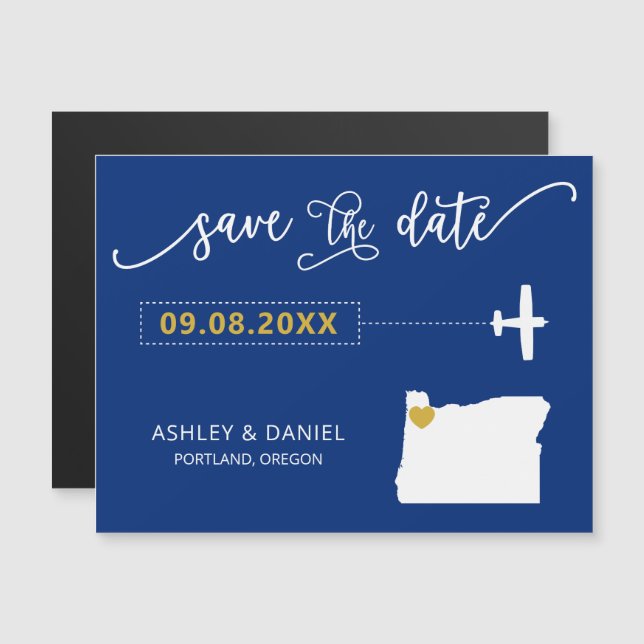 Oregon Wedding Save the Date Card, Map Magnetic Invitation (Front/Back)
