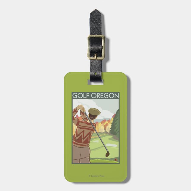 OregonGolf Scene Vintage Travel Poster Luggage Tag (Front Vertical)