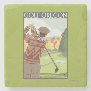 OregonGolf Scene Vintage Travel Poster Stone Coaster