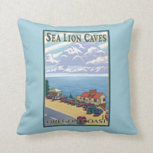 OregonSea Lion Caves Vintage Travel Poster Throw Pillow