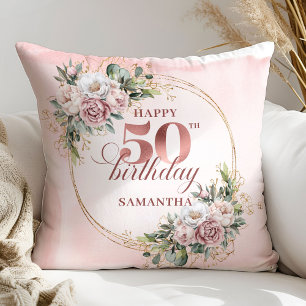 Oreiller 50e anniversaire de fleurs roses poussiér
