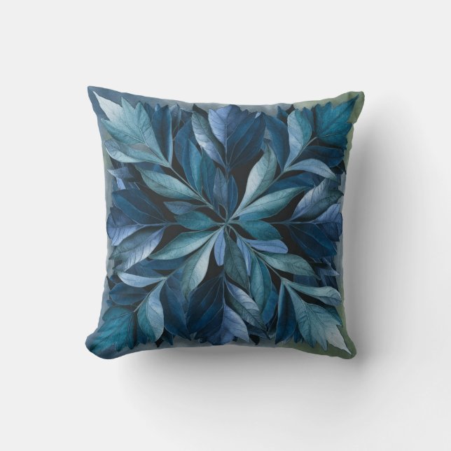 Oreiller à Carré Feuille Botanique Bleu (Recto)