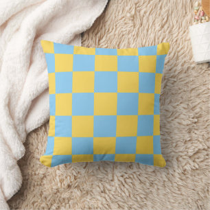 Oreiller à carreaux jaune et bleu clair