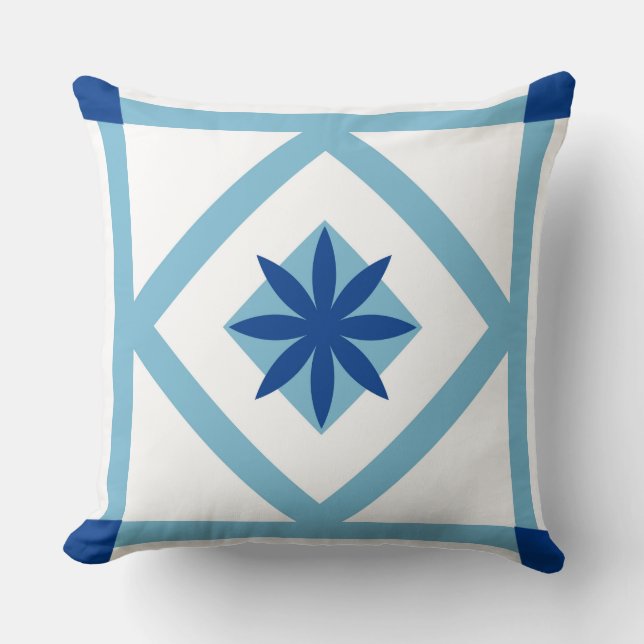 Oreiller à courtepointe bleu fleuri (Recto)