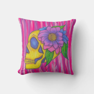 Oreiller à impression de crâne avec jaune rose vio