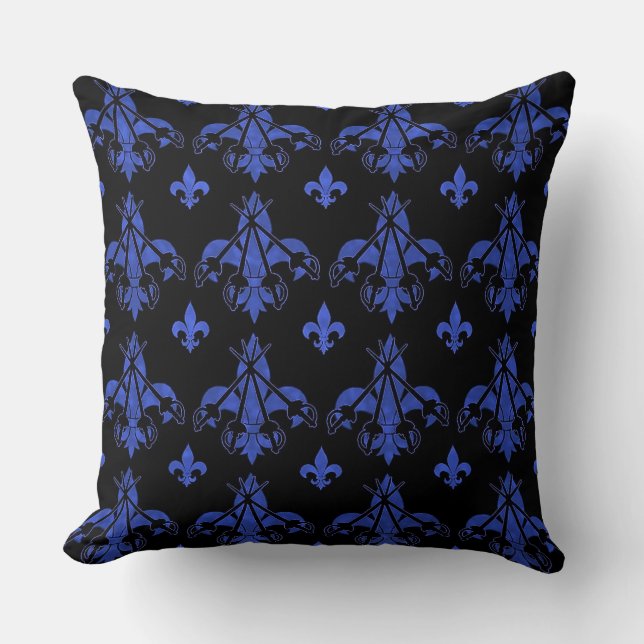 Oreiller à jet bleu à épées de mousquetaire (Recto)