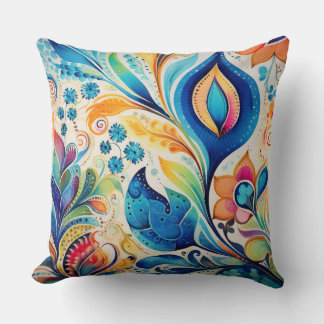 Oreiller à jet d'aquarelle Boho