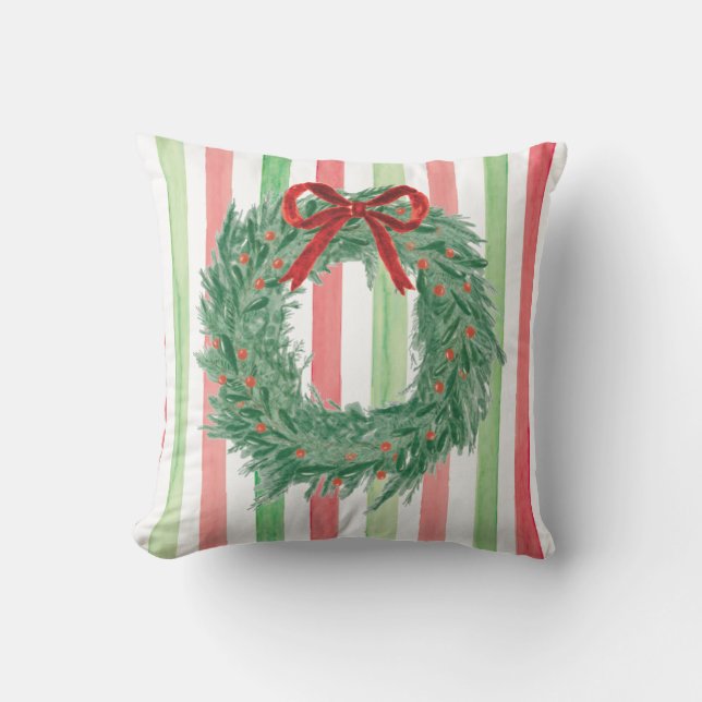 Oreiller à jet d'aquarelle de la couronne de Noël (Recto)