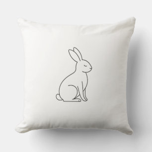 Oreiller à jet d'art de ligne lapin minimaliste - 