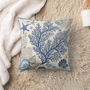 Oreiller à jet de corail bleu - Motif océanique cô
