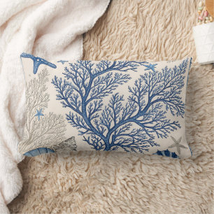 Oreiller à jet de corail bleu - Motif océanique cô