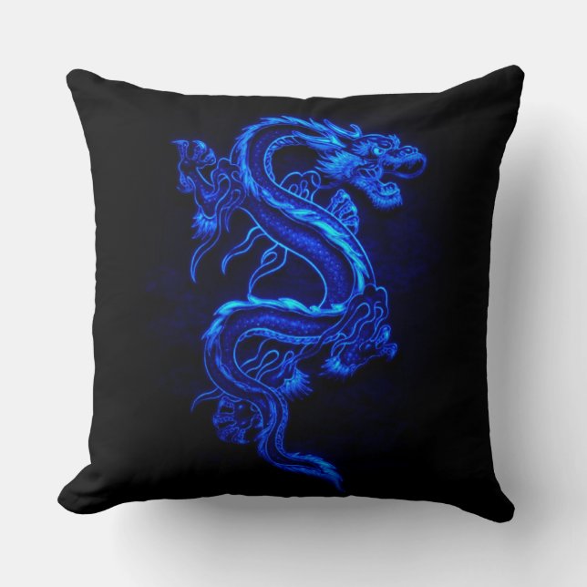 Oreiller à jet de dragon bleu asiatique (Recto)