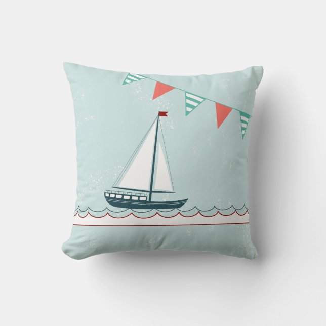 Oreiller à jet nautique avec bateau à voile (Recto)