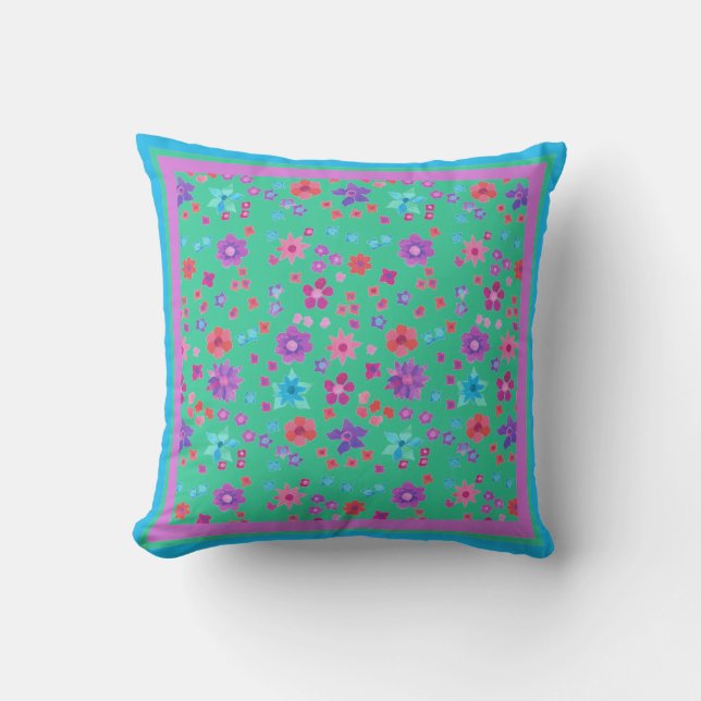 Oreiller à jet ou coussin à rayures Aqua Flower Po (Recto)