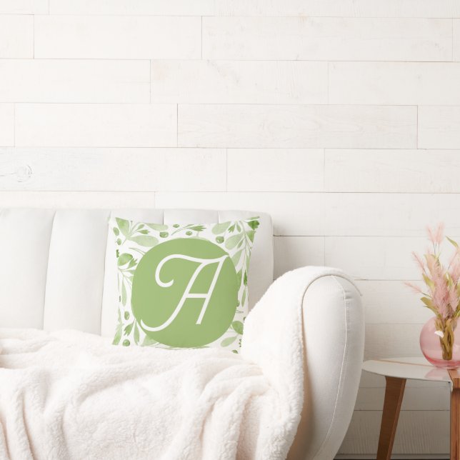 Oreiller à jeté et feuilles d'olive avec initiale (Canapé)