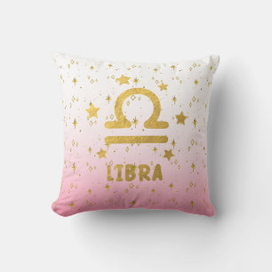 Oreiller à jeton rose et or de Libra Zodiac