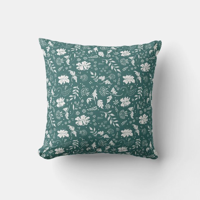 Oreiller à lancer à fleurs vert et blanc (Recto)