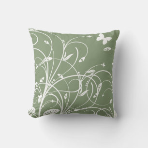 Oreiller à lancer à fleurs vert et blanc