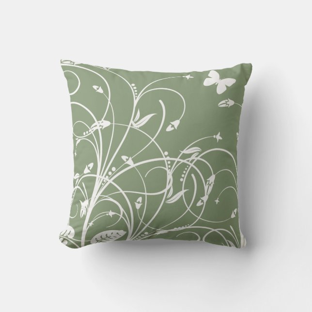 Oreiller à lancer à fleurs vert et blanc (Recto)