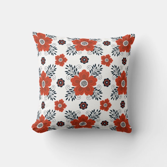 Oreiller à lancer à motif floral rouge (Recto)