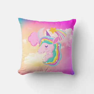 Oreiller à lancer arc-en-ciel Fushcia Unicorn