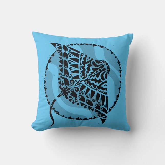 Oreiller à lancer bleu de la Manta tribale (Recto)