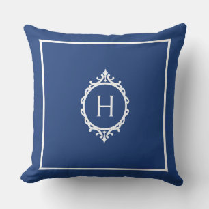 Oreiller à lancer bleu et blanc monogramme