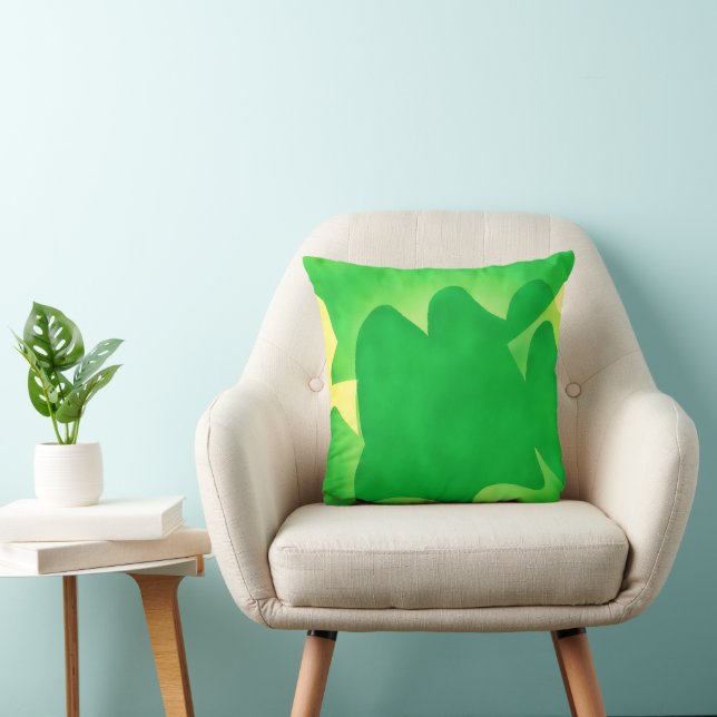 Oreiller à lancer d'art vert et jaune (Chaise)