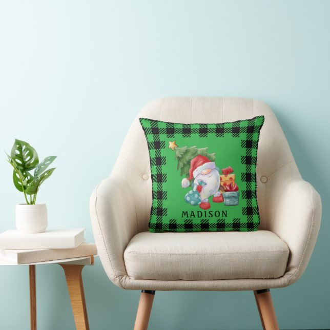 Oreiller à lancer de Buffalo Plaid & Christmas Gno (Chaise)