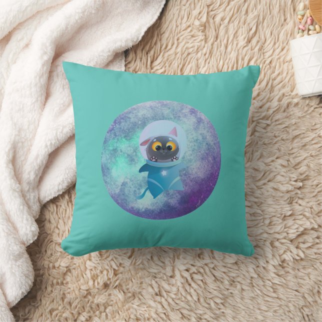 Oreiller à lancer de chat d'espace turquoise (Couverture)