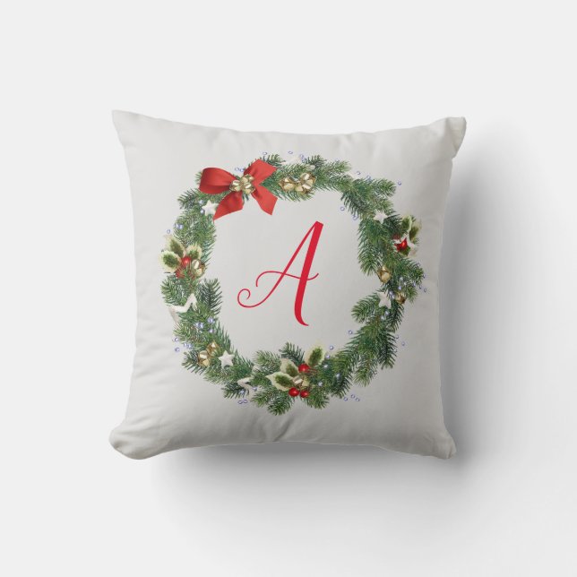 Oreiller à lancer de couronne de Noël initial Mono (Recto)