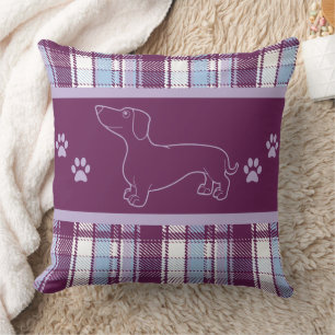 Oreiller à lancer de Dachshund Plaid violet