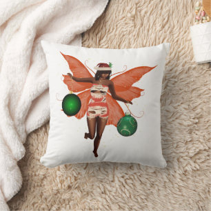 Oreiller à lancer de fée de Noël afro-américain