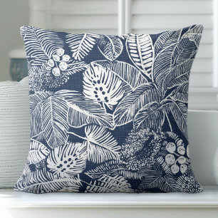 Oreiller à lancer de feuille de palme bleu Indigo