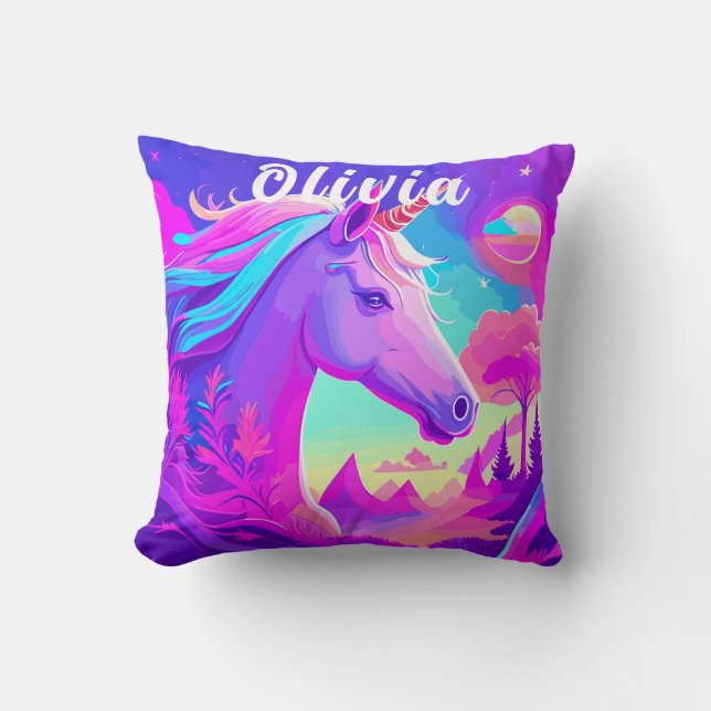 Oreiller à lancer de licorne rose magique (Recto)